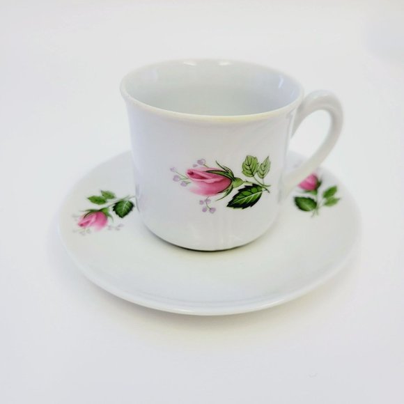 Vintage FP Zajecar Pink Rose Demitasse Teacup & Saucers 4 Sets, Yugoslavia Made - Picture 4 of 10